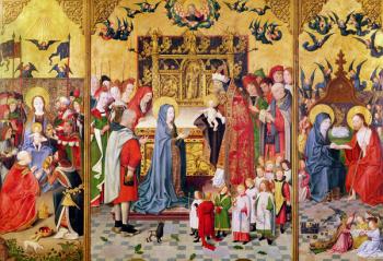 Altarpiece of the Seven Joys of the Virgin, depicting the Adoration of the Magi, The Presentation in the Temple and Christ Appearing to Mary, c.1480 (oil on panel) | Obraz na stenu