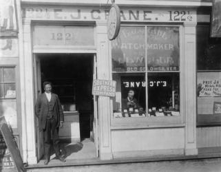 E.J. Crane, watchmaker and jewelry store, c.1899 (b/w photo) | Obraz na stenu