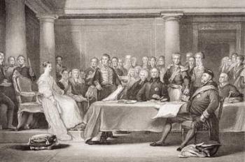 Queen Victoria's first Council, Kensington Palace, 21 June 1837, from `Illustrations of English and Scottish History' Volume II (engraving) | Obraz na stenu