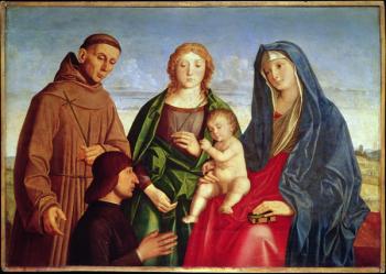 The Virgin and Child with St. Francis, a Female Saint and Donor (oil on panel) | Obraz na stenu