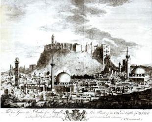 A view of the city and castle of Aleppo, Syria, 1754 (engraving) | Obraz na stenu
