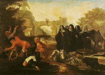 The Abbess of Etival Returning to Le Mans with Four Nuns, from 'Roman Comique' by Paul Scarron (1610-60) 1712-16 (oil on canvas) | Obraz na stenu
