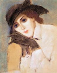 Woman in Black Gloves (Portrait of Zorka Banyai) (pastel) | Obraz na stenu