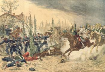 The Dragoons at the Battle of Gravelotte on the 16th August 1870, from 'Le Petit Journal', 1894 (colour litho) | Obraz na stenu