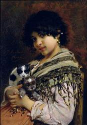 Gypsy Girl with Two Puppies (oil on panel) | Obraz na stenu