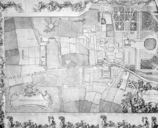 Detail (left side) of the plan of Kensington Palace by Joshua Rhodes, 1764 (engraving) | Obraz na stenu