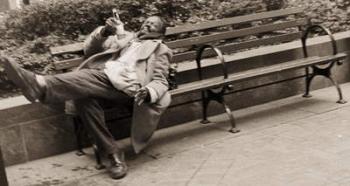 Drunk man on a park bench, 2004 (b/w photo) | Obraz na stenu