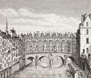 Houses on the Saint-Michel Bridge, Paris, 1875 (litho) | Obraz na stenu