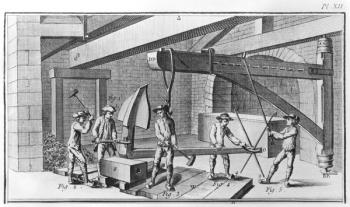 Forging an anchor, from 'Encyclopedia' by Denis Diderot (1713-84) 1751-72 edition (engraving) (b/w photo) | Obraz na stenu