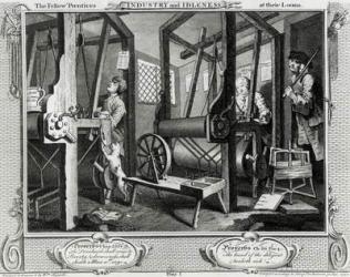 Industry and Idleness, The Fellow'Prentices at their Looms, plate 1, 1747 (engraving) (b/w photo) | Obraz na stenu