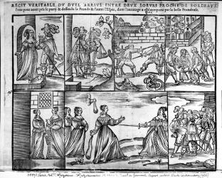 A Duel Between Two Sisters near Bordeaux, 1650 (woodcut) (b/w photo) | Obraz na stenu