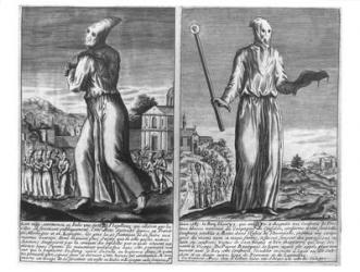 A Flagellant Master Leads his Band of Followers through a City, from 'The Chronicles of Chivalry', 1583 (engraving) (b/w photo) | Obraz na stenu
