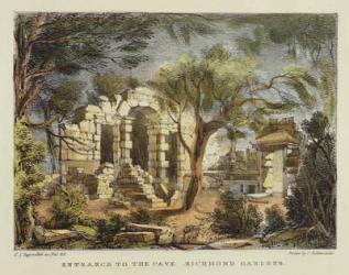 Entrance to the Cave, Richmond Gardens, plate 18 from 'Kew Gardens: A Series of Twenty-Four Drawings on Stone', engraved by Charles Hullmandel (1789-1850) published 1820 (hand-coloured litho) | Obraz na stenu
