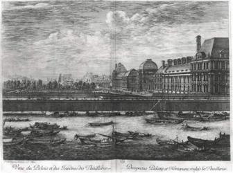 View of the Palais des Tuileries and the gardens, 1670 (engraving) (b/w photo) | Obraz na stenu