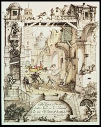'The Lord Munodi takes him in his chariot to see the town of Lagado', illustration from 'Gulliver's Travels' by Jonathan Swift (1667-1745) (pen & ink on paper) | Obraz na stenu