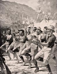 Maori soldiers perform a Haka at Gaba Tepe on the Gallipoli Peninsula Turkey 1915, from 'The War Illustrated Album deLuxe', published in London, 1916 (litho) | Obraz na stenu