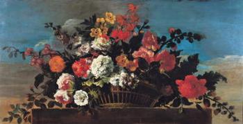 Wicker Basket of Flowers (oil on canvas) | Obraz na stenu