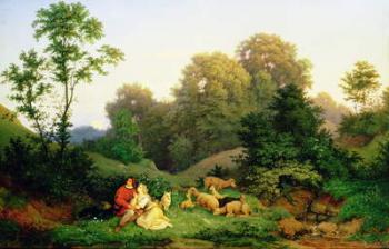 Shepherd and Shepherdess in a German landscape, 1844 (oil on canvas) | Obraz na stenu