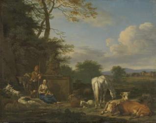 Arcadian Landscape with resting Shepherds and Animals, 1664 (oil on canvas on panel) | Obraz na stenu