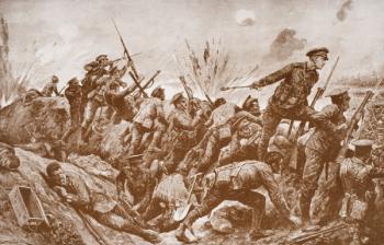 Second-Lieutenant G.H. Woolley in the defense of Hill 60 with his men (litho) | Obraz na stenu