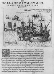 Naval combat between the Dutch and the Spanish off the coast of Manila (engraving) (b/w photo) | Obraz na stenu