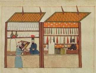 Ms. cicogna 1971, miniature from the 'Memorie Turchesche' depicting Turkish merchants (pen & ink on paper) | Obraz na stenu