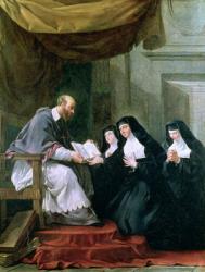 St. Francois de Sales (1567-1622) Giving the Rule of the Visitation to St. Jeanne de Chantal (1572-1641) (oil on canvas) | Obraz na stenu