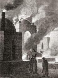 Zoroastrian fire worshippers at a Fire Temple in Baku, Azerbaijan, from 'Les Merveilles de la Science', published c.1870 (engraving) | Obraz na stenu