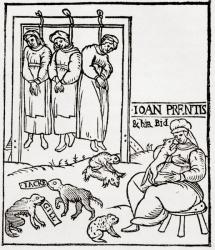 Three witches hanging. After the title page of a contemporary pamphlet on the third Chelmsford witch trial of 1589. | Obraz na stenu