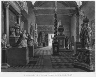 First view of the introductory room, Musee des Monuments Francais, Paris, illustration from 'Vues pittoresques et perspectives des salles du Musee des Monuments Francais et des principaux ouvrages...', engraved by Jean Baptiste Reville (1767-1825) and Lav | Obraz na stenu