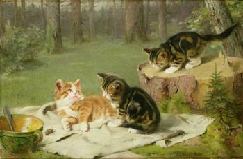 Kittens Playing (oil on canvas) | Obraz na stenu