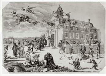 Fire at the Temple of Charenton, c.1685 (engraving) (b/w photo) | Obraz na stenu