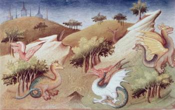 Ms Fr 2810 f.55v Dragons and other beasts (vellum) | Obraz na stenu