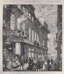 Burning of the Opera Comique in Paris, Scene in the Rue de Marivaux: Firemen Saving People at the Windows, from 'The Illustrated London News', 4th June 1887 (engraving) | Obraz na stenu