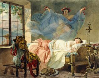 Dreams of a Young Girl at Daybreak, 1830-33 (w/c on card) | Obraz na stenu