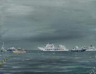 Ships and boats at Cannes, 2014, (acrylic on canvas board) | Obraz na stenu