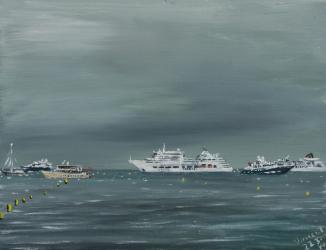 Ships and boats at Cannes, 2014, (acrylic on canvas board) | Obraz na stenu