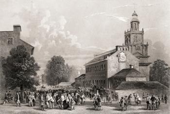 Old State House Philadelphia, USA. Erected 1735. From a 19th century print engraved J Rogers | Obraz na stenu