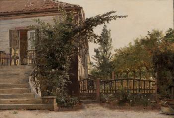 The Garden Steps Leading to the Artist’s Studio at Blegdammen outside Copenhagen, 1845 (oil on paper laid down on canvas) | Obraz na stenu