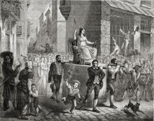 The Procession of the Goddess of Reason, 10th November 1793, from 'Histoire de la Revolution Francaise' by Louis Blanc (1811-82) engraved by Meyer-Heine, 1847-62 (litho) | Obraz na stenu