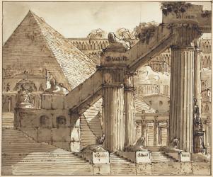 Egyptian Stage Design, 1800-10 (pen and brown ink with brown wash over graphite on laid paper) | Obraz na stenu