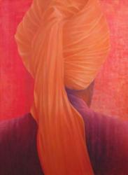 Orange Turban on Red (oil on canvas) | Obraz na stenu