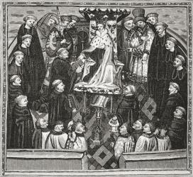 Lydgate presenting his book to King Henry V, from 'A Short History of the English People' by J. R. Green, published in 1893 (litho) | Obraz na stenu