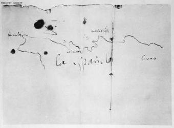 Sketch of the coast of Espanola, drawn by Columbus on the first voyage, from the original in the possession of the Duque de Berwick y de Alba, 1492 (ink on paper) | Obraz na stenu