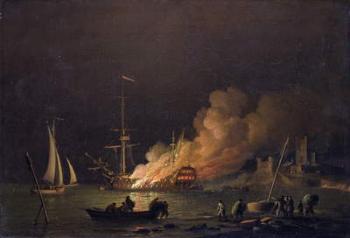 Ship on Fire at Night, c.1756 (oil on canvas) | Obraz na stenu