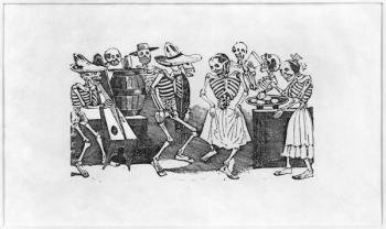 'Calavera du jarabe d'outretombe' (Dance of Death) (engraving on lead) (b/w photo) | Obraz na stenu