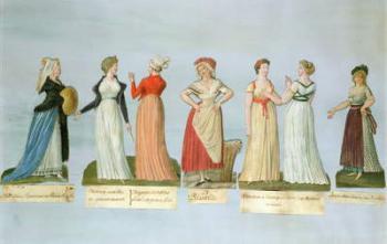 Dresses and costumes in vogue during the French Revolution (gouache) | Obraz na stenu