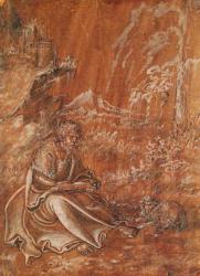 Saint John the Baptist seated in a Mountainous Landscape (ink on paper) | Obraz na stenu