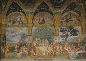 The noble banquet celebrating the marriage of Cupid and Psyche from the Sala di Amore e Psiche, 1527-31 (fresco) (for details see 78420-23) | Obraz na stenu