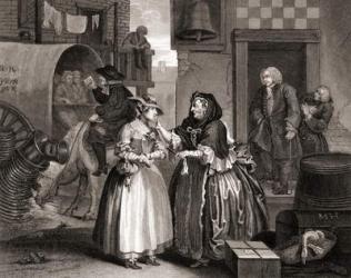 The Harlots Progress ensnared by a procuress, from The Works of Hogarth published London 1833 (b/w engraving) | Obraz na stenu